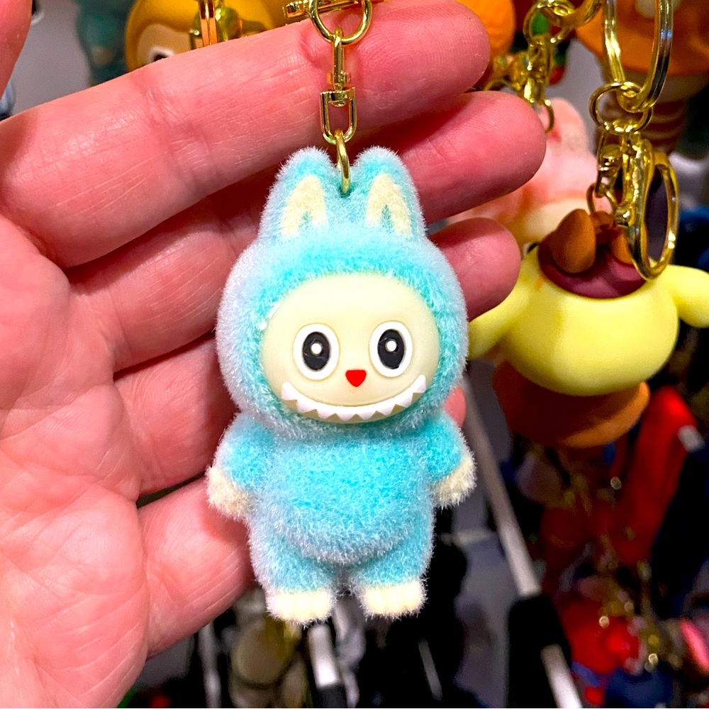 Cute  Blue Fuzzy Labubu Bag Charm